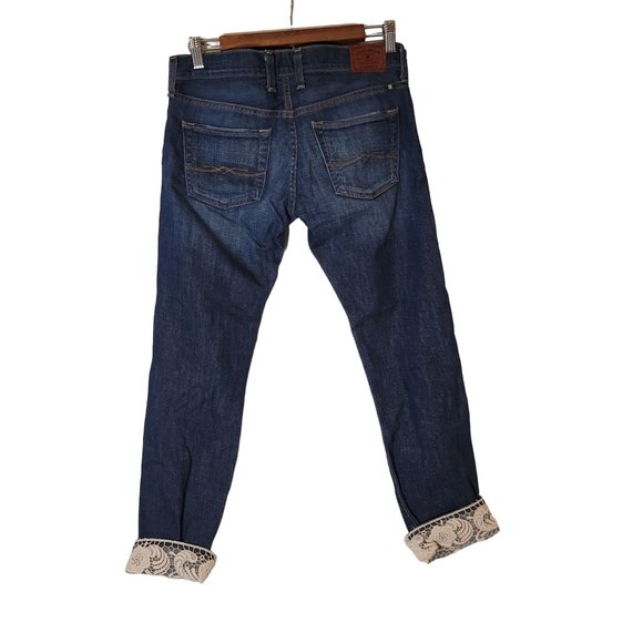 Lucky Brand Sienna Tomboy Crop Jeans Size 00/24 Lace Embellished Legs Pockets - Picture 2 of 9